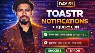 Laravel Toastr Tutorial 🔥 Show Success &amp; Error Message | jQuery CDN | Day 51