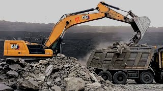Next-gen Cat 345 Excavator Loading Coal From || Volvo truck