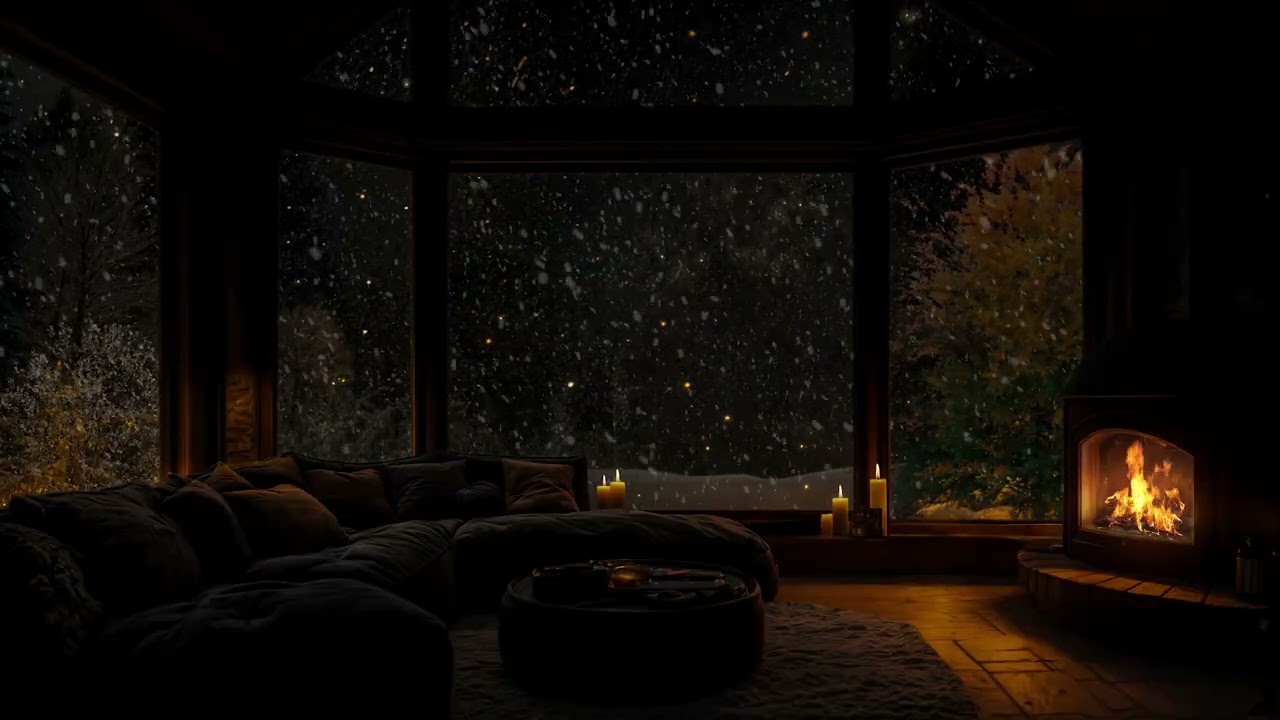 Healing Winter Night ❄️ Cozy Glass Cabin & Fireplace 🔥 Remove Insomnia • Calm Anxiety • Deep Rest