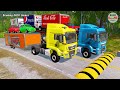 Double flatbed trailer truck cars vs rails tractor vs train cars vs bollards beamng drive 314