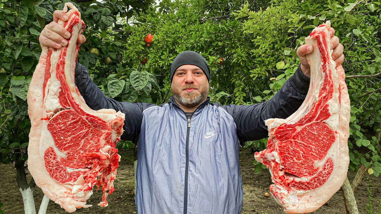 Juicy Steak Cooked on a Finnish Candle! Wild Cuisine in the Mountains of Azerbaijan