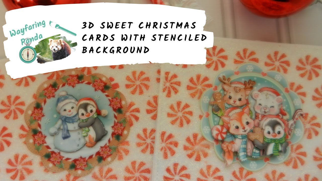 Sweet Christmas Card with Stenciled background