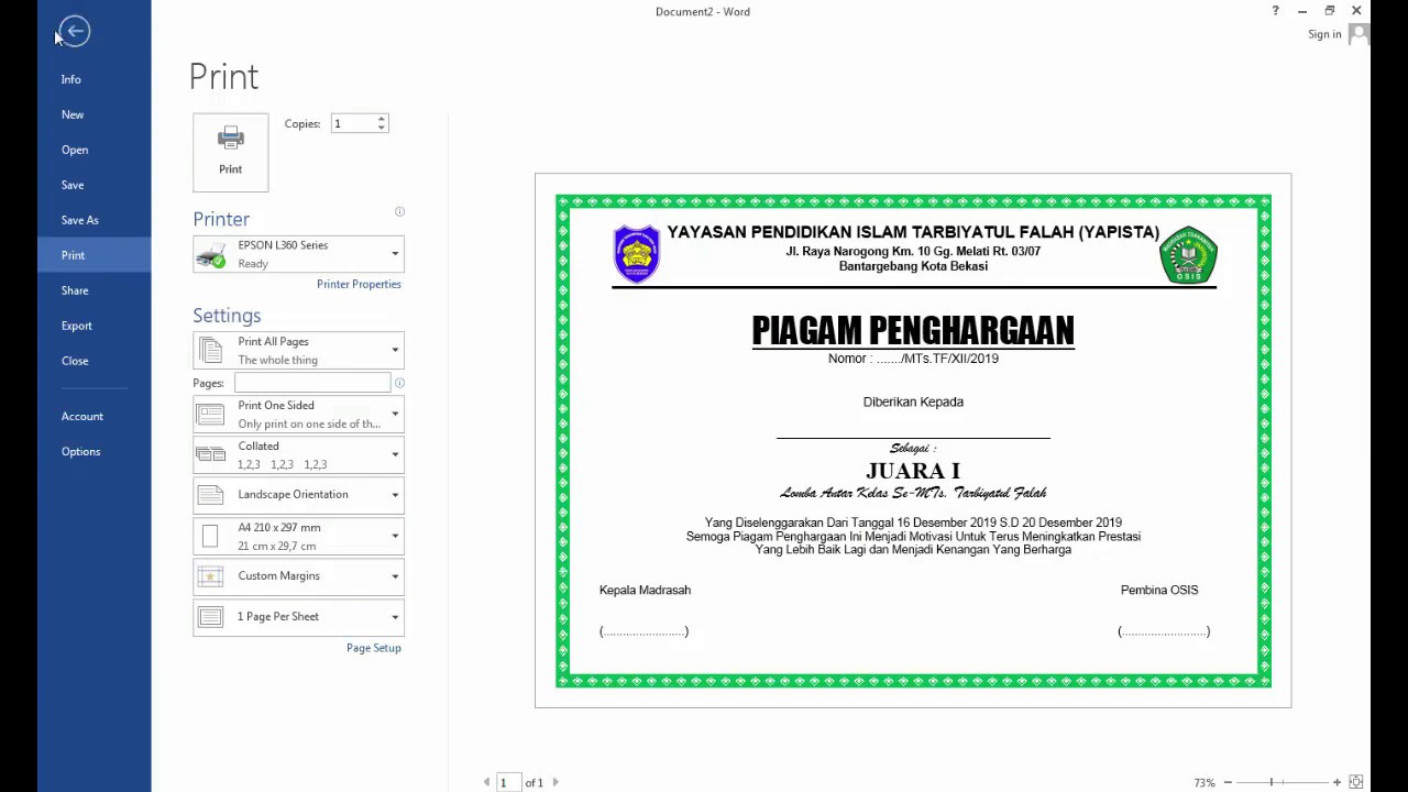 Cara Sederhana Membuat Piagam Penghargaan di Microsoft Word