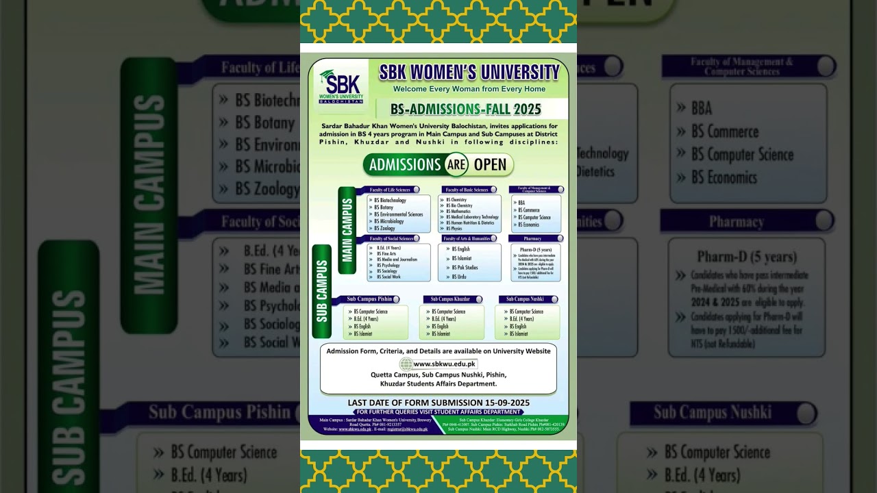 SBK WOMEN UNIVERSITY 2025 ADMISSION OPEN