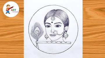 Radha with Flute Drawing | How to Draw Radha with Flute of Krishna | Circle Drawing