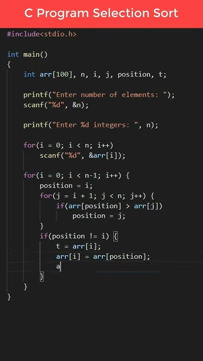 C Program Selection Sort #shorts - YouTube
