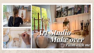 Finally creating my own art studio🌻 Gouache + Oil painting 🎨 Art Studio makeover, Cozy art vlog