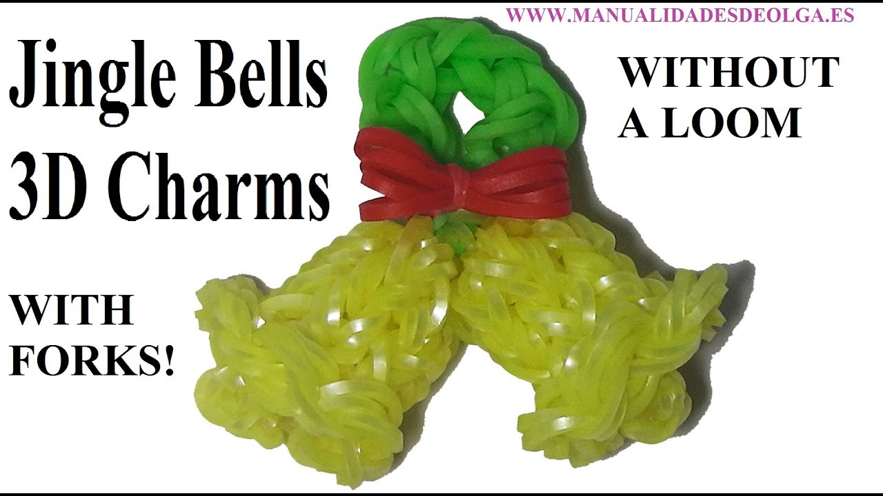 HOW TO MAKE JINGLE BELLS 3D WITH 2 FORKS. WITHOUT RAINBOW LOOM. DIY