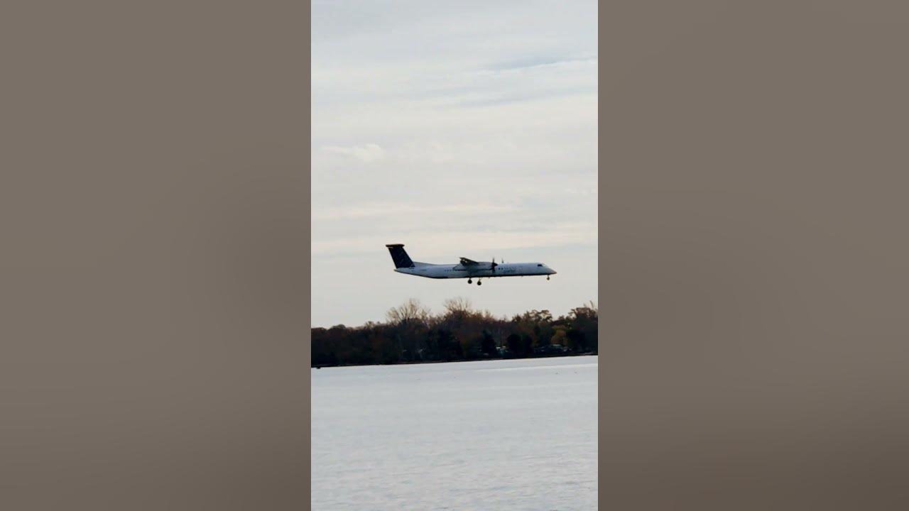 landing at Billy Airport Over lake Ontario Toronto Canada