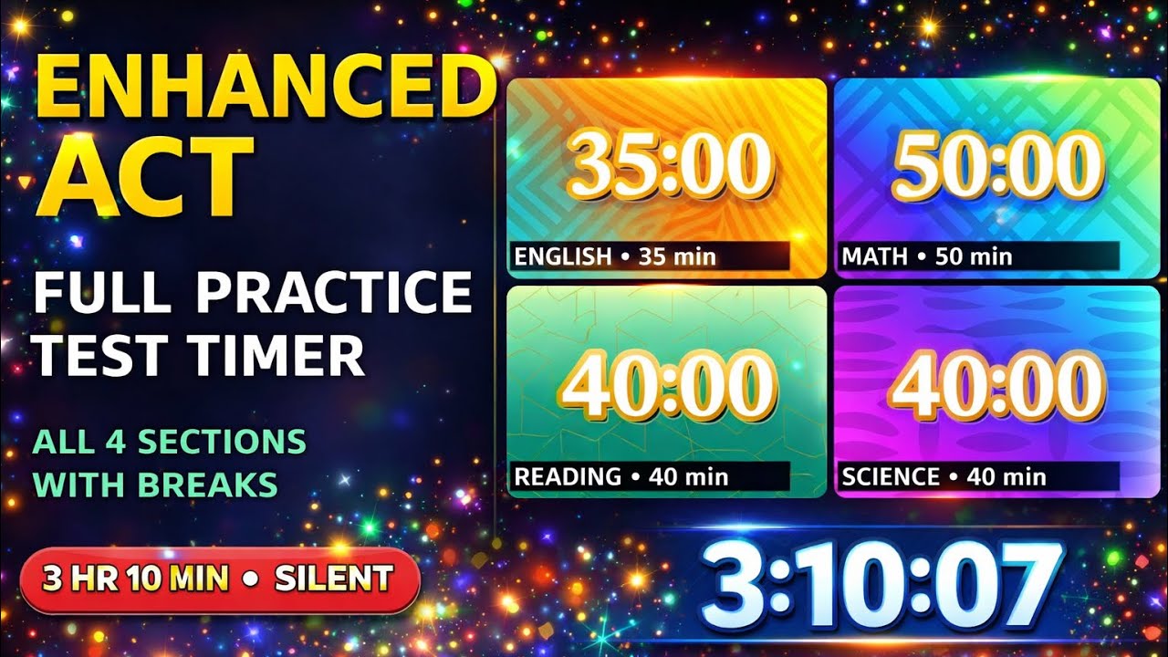 Enhanced ACT Practice Test Timer ⏱️ All 4 Sections with Breaks | Silent | No Mid-Roll Ads