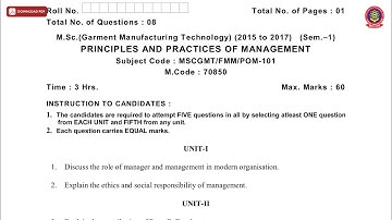 MSC GMT 1ST SEM PRINCIPLES AND PRACTICES OF MANAGEMENT MAY 2019 | PTU