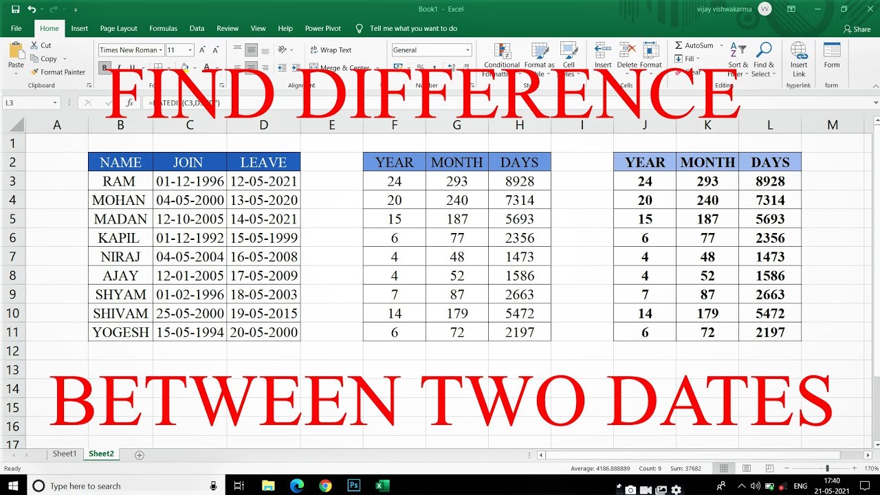 How to find difference between two dates in Excel. || #MS_Excel - YouTube
