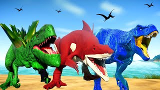 King Shark vs Godzilla vs Tyrannosaurus Rex Color Pack Dinosaurs Fighting   Jurassic World Evolution