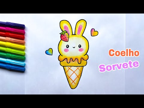 Como desenhar Coelho Sorvete Kawaii 💛 Coelhinho Fofo / Desenho Sorvete / Ice cream Bunny