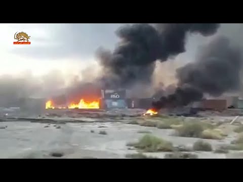 آتش سوزی مهیب کانتینرهای قیر قشم در بندرعباس