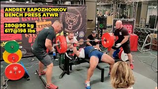 ANDREY SAPOZHONKOV (RUSSIA) / 280@90 - 617/198LBS/ RAW BENCH PRESS ALL-TIME WORLD RECORD