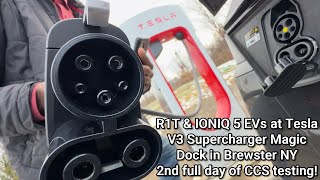 First Magic Dock Tests – Charging an R1T &amp; IONIQ 5 at a V3 Tesla Supercharger in Brewster NY