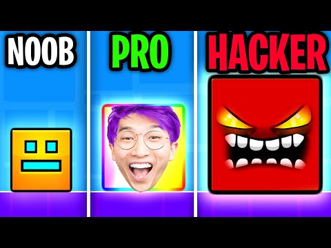 We Go NOOB vs PRO vs HACKER In GEOMETRY DASH! (JUSTIN RAGED!!)