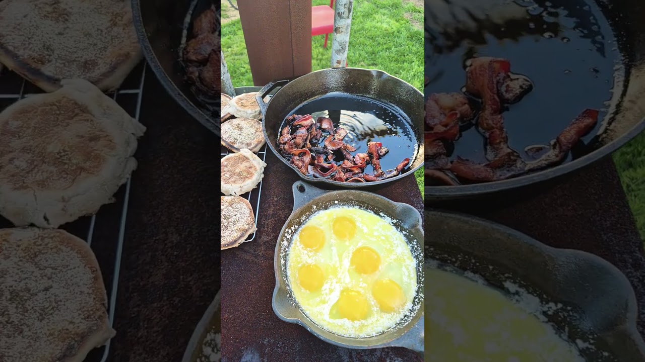 Breakfast on a wood burning stove. 