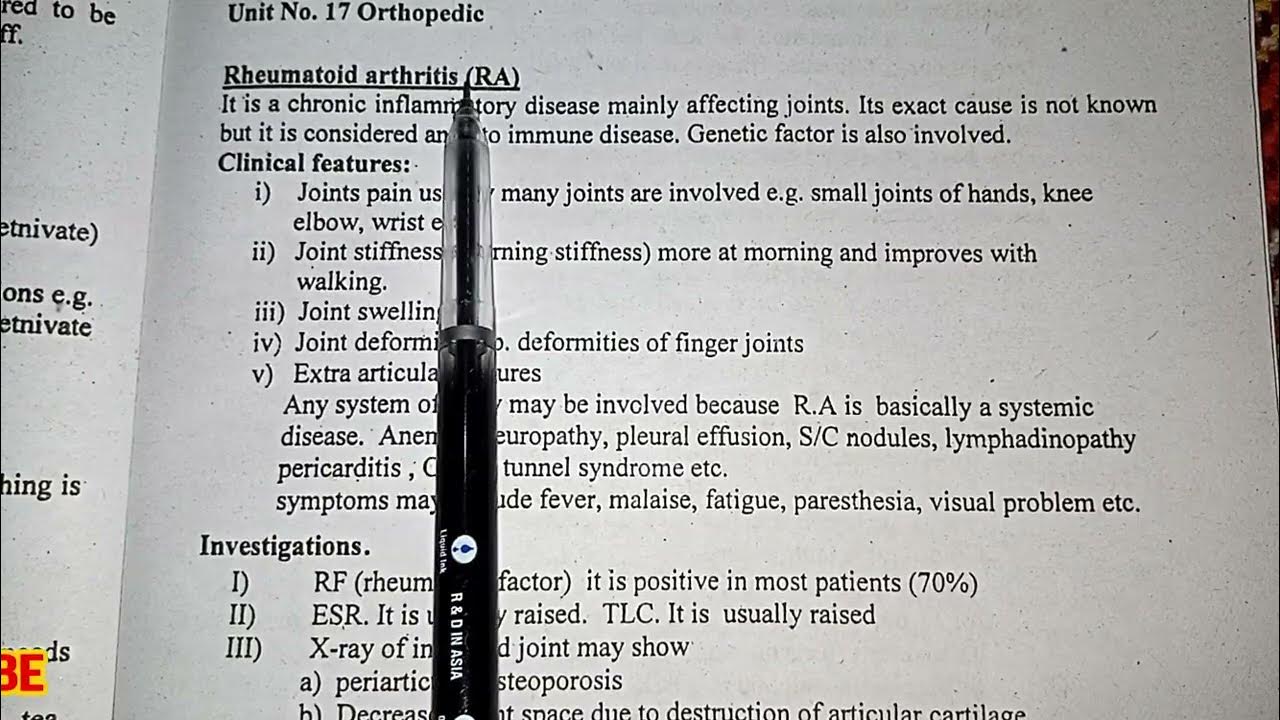 Rheumatoid Arthritis Cause Clinical Features Investigation Treatment