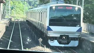 E531系K555編成の新白河行乗車中にE531系K554編成とすれ違いながら高久駅到着&入線
