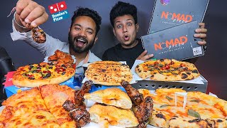 Dominos Pizza Vs Nomad Pizza Mukbang!!! Double Cheese Margherita, Veggie Pizza, Wings & Garlic Bread