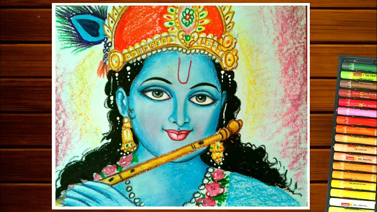 KRISHNA DRAWING EASY||HOW TO DRAW LORD KRISHNA BY PASTEL COLOR ...