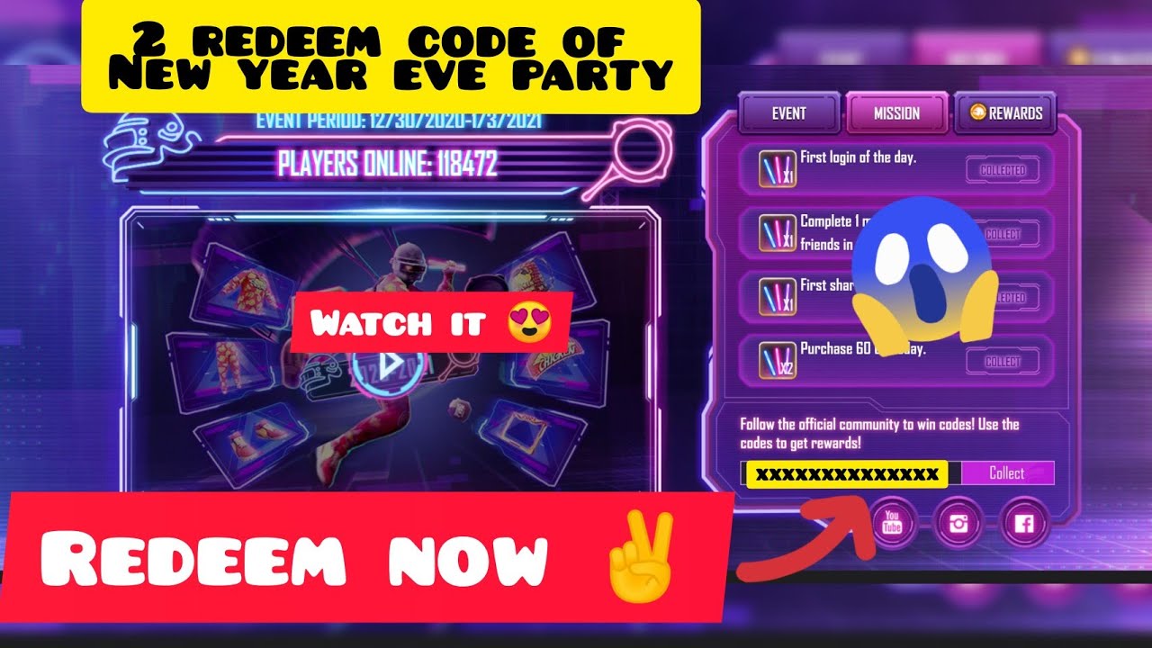 2 REDEEM CODE FOR NEW YEAR EVE PARTY EVENT / NEW REDEEM CODES NOW PUBG