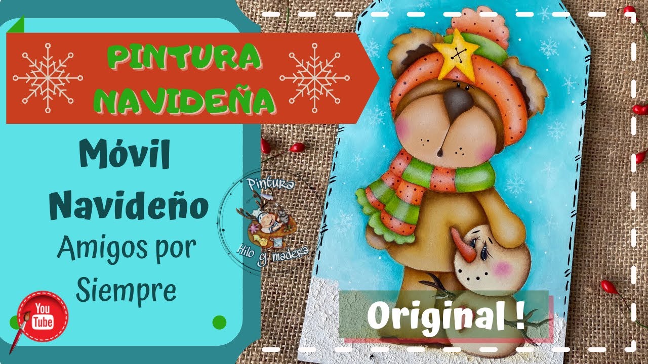 Cómo hacer un MÓVIL NAVIDEÑO original de TARGETA amigos por siempre, en PINTURA COUNTRY 🐻☃️