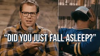 Guy falls asleep front row at a comedy show