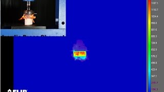 Red hot hydraulic press crushing things filmed with thermal camera