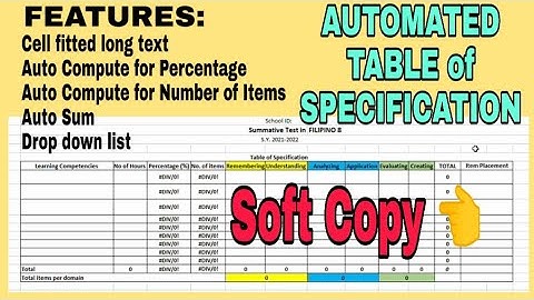 AUTOMATED Table of SPECIFICATION [ Free Soft Copy ]