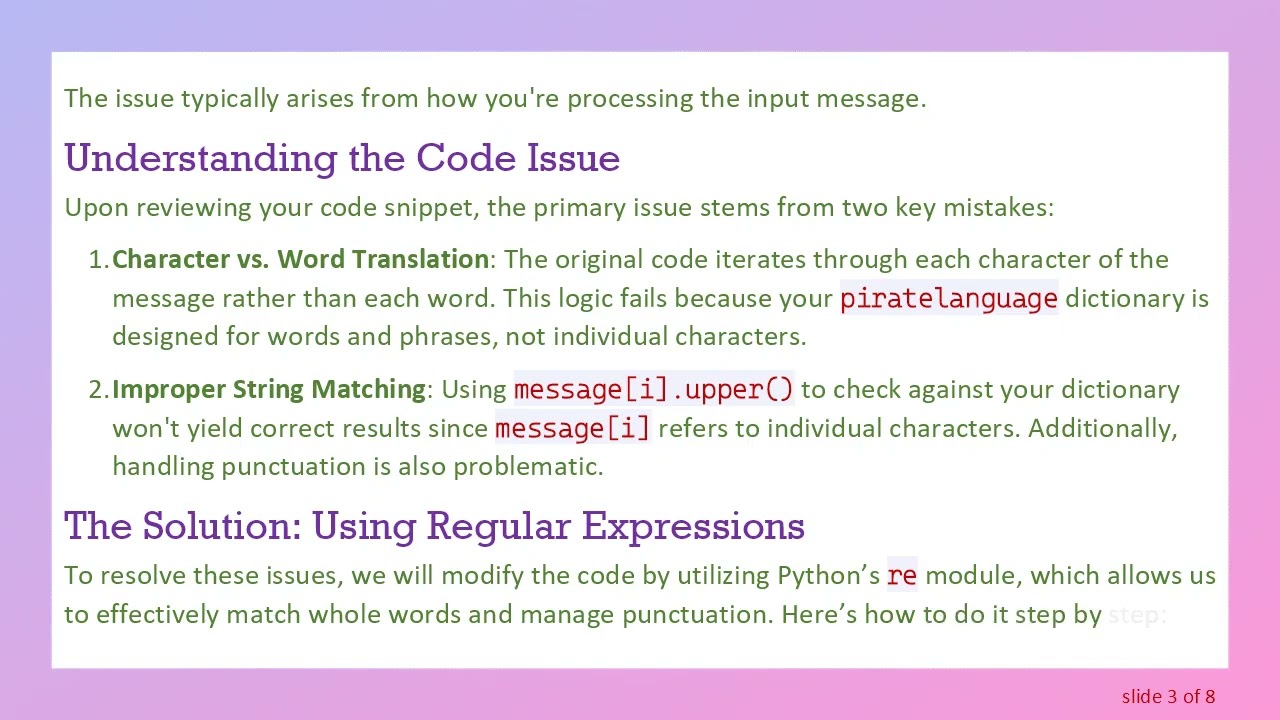 How to Fix a Blank Output in Your Pirate Language Translator Code