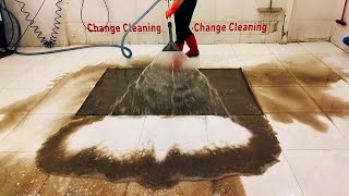 Extremely  dirty runied long hair carpet cleaning satisfying ASMR