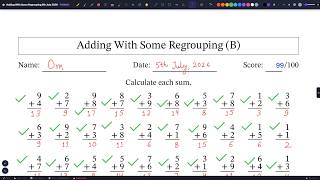 100 Single-Digit Addition Questions with Regrouping | Addition Worksheet Practice | Study with Om