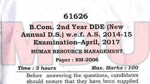 B.com 2nd Year dde (New Annual)  Human Resource Management Mdu Apirl 2017 | Separate Video | Paper |