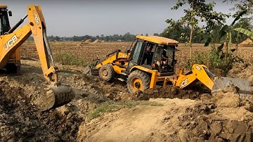 Two JCB Backhoe Loader Making Bridge Foundation - JCB Working Road Construction 2