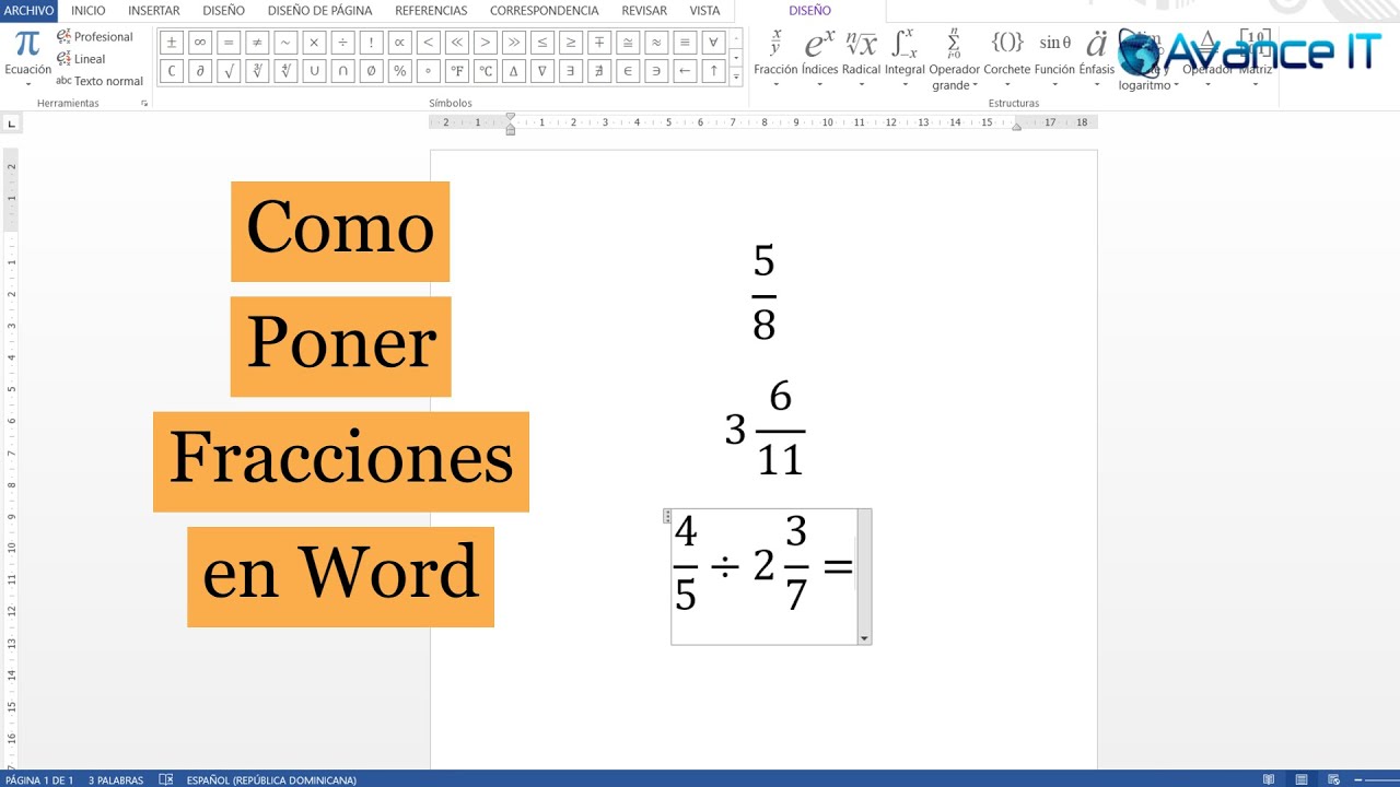 Como Insertar Fracciones En Word 2007 www.youtube.com