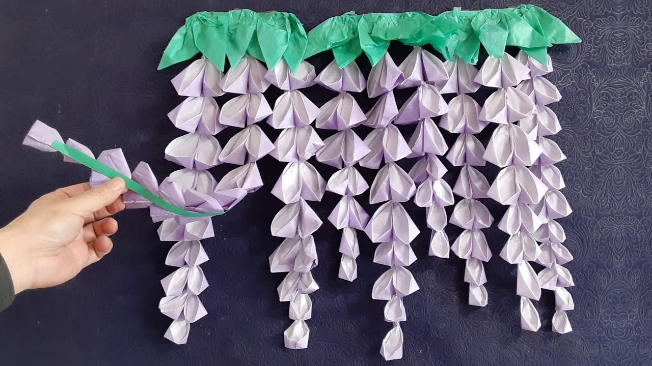 Kimie Gangiの季節の壁面飾り５月 お花紙で作る藤棚 つまみ細工風 Seasonal Wall Decoration May Wisteria Flowers Made From Paper Youtube