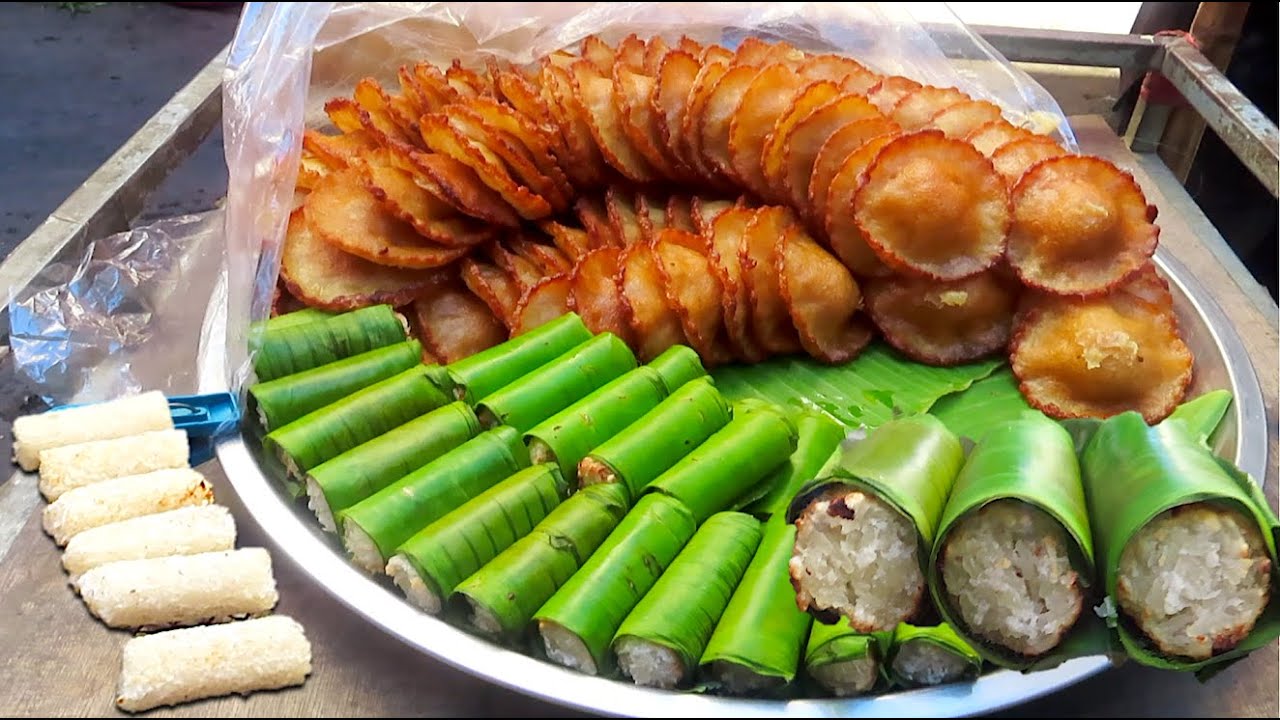 Coconut Sticky Rice Cake Grill & Fry Cakes in Cambodia YouTube