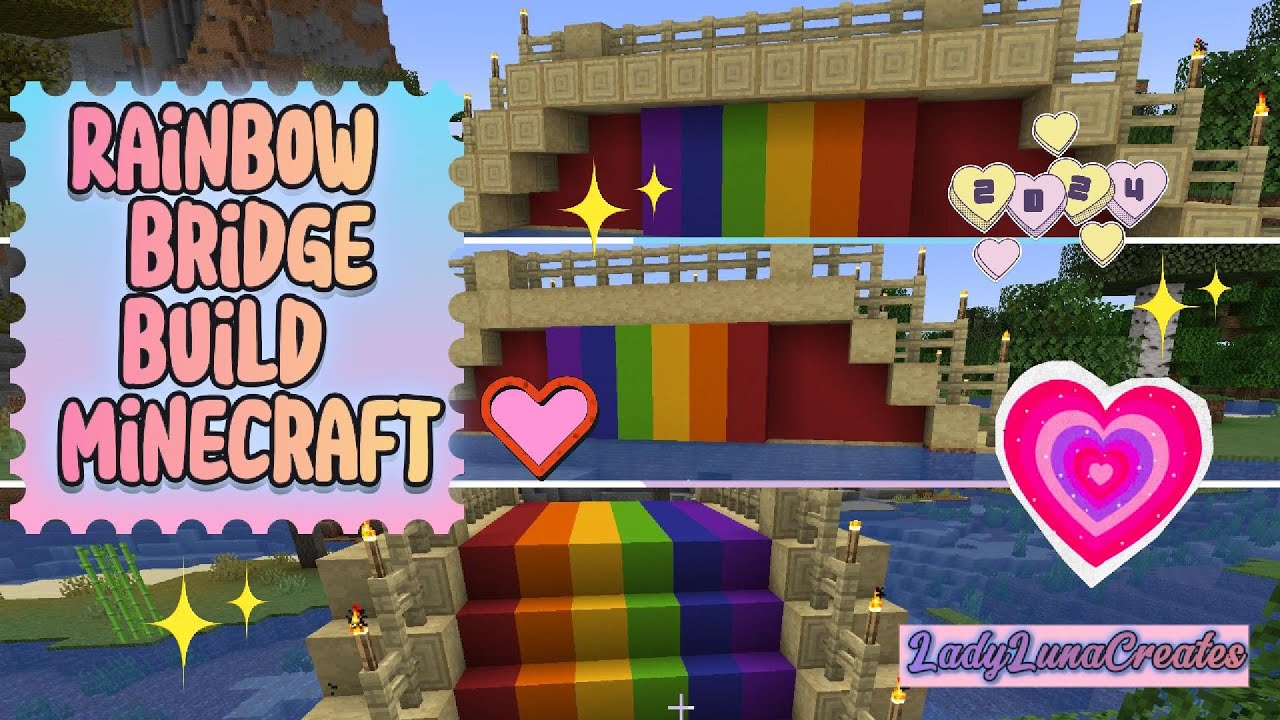 Minecraft Ribbon Build Minecraft Rainbow bridge build - YouTube