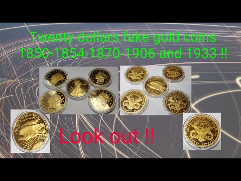 American Twenty Dollars Fake Gold Coins 1850-1854-1870-1906 And1933 #coins #goldcoins #rarecoins