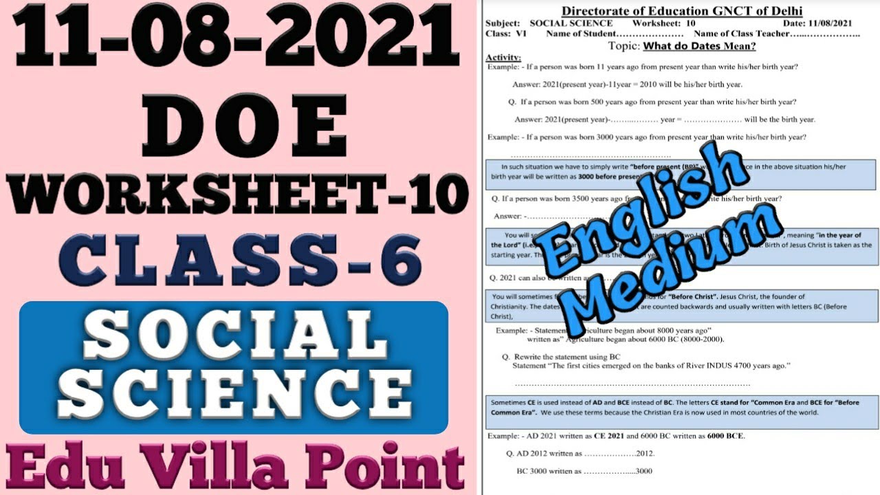 class 6 social science worksheet 10 11 08 2021 english medium class 6 sst edu villa point youtube