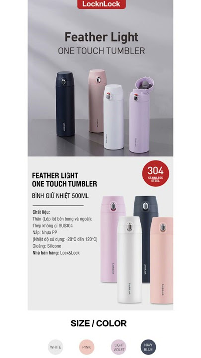 Bình giữ nhiệt Lock&Lock Feather Light One Touch 500ml LHC3257 (4 màu)