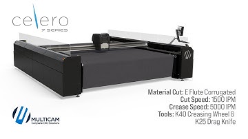 MultiCam | Celero 7322 Flatbed Cutter Cutting and Creasing Corrugated Cardboard at 5,000 IPM
