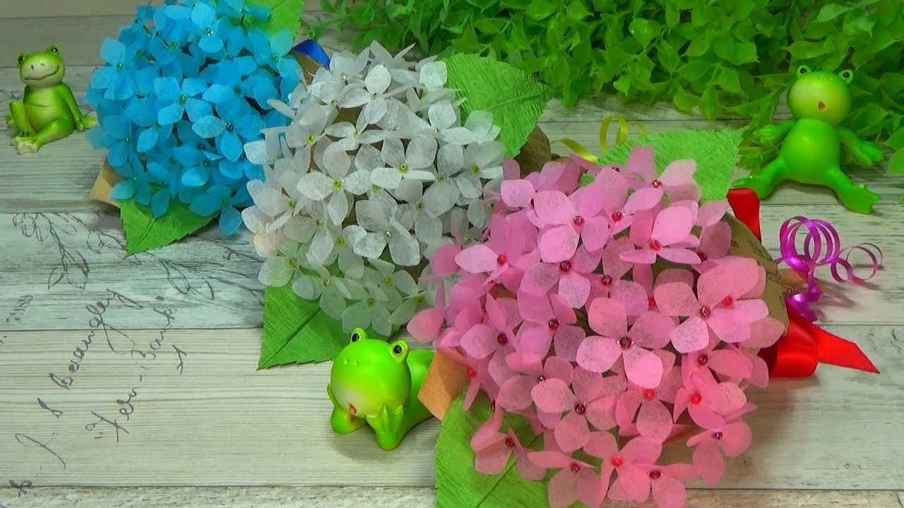 （ペーパーフラワー）6月の飾り・梅雨の飾り　小さめで可愛い！紫陽花の花束の作り方【DIY】(Paper flower)Small and cute! Hydrangea bouquet
