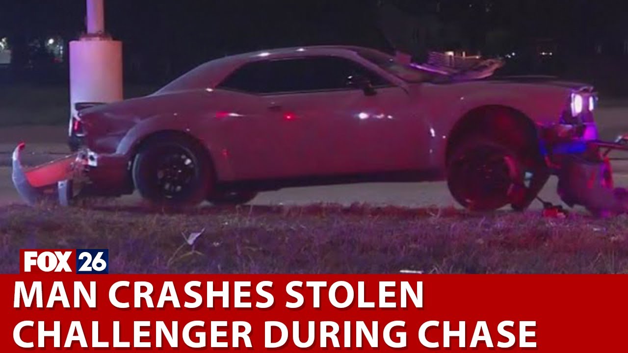 Man crashes stolen Challenger during chase, police say - YouTube