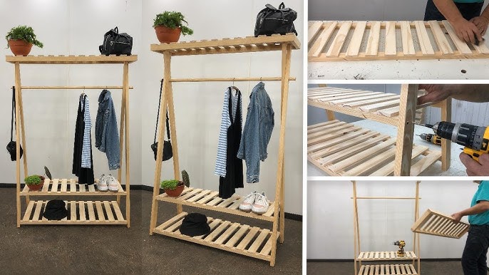 Exhibidor rack colgador para ropa armable de madera