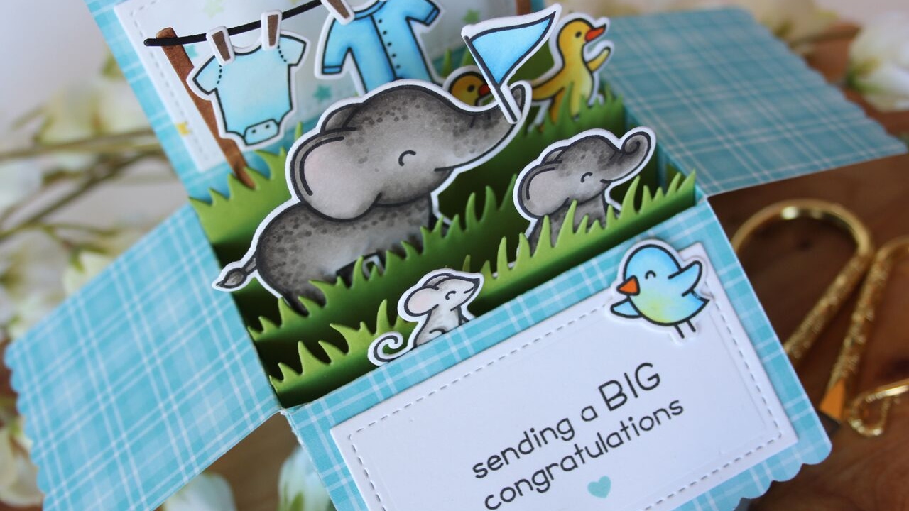 Lawn Fawn | Scalloped Box Card Pop Up + Elphie Selphie - YouTube