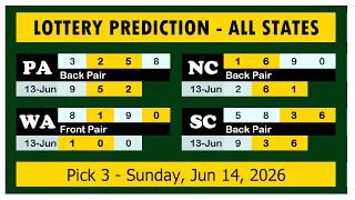 Lottery Predictions - June 14th 2026 | Pick-3 ALL STATES Evening & Night Lottery